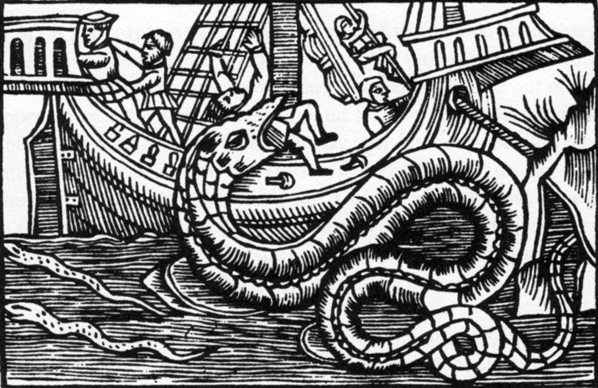 A sea serpent from Olaus Magnus' book Historia de Gentibus Septentrionalibus (History of the Northern Peoples, Rome, 1555).
