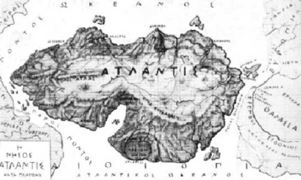 Fictional map of Atlantis by Patroclus Kampanakis. Originally drawn in 1891.