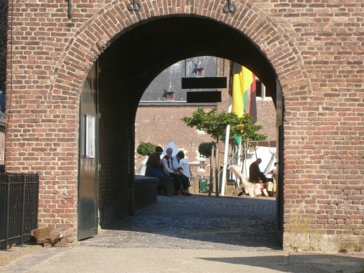 View into the main courtyard from the secondary back gate, which leads to the main encampment.