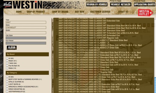 Just a partial shot of 2007 Chevy Silverado application listing. This went on for several pages, showing how difficult it can be to narrow down your vehicle application.