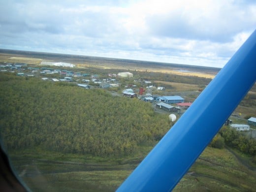 The village of Akiachak, Alaska from a small plane