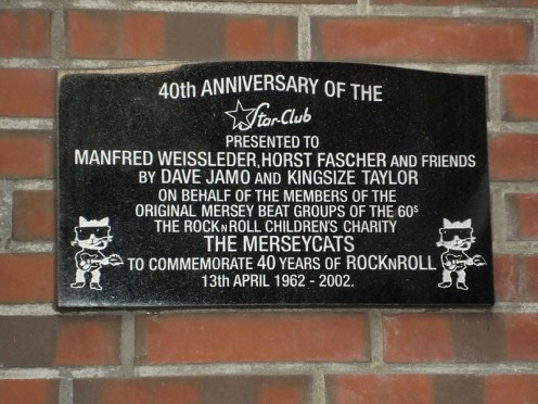 Tribute Plaque to the famous Star-Club in Hamburg, Germany.