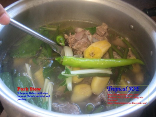 Pork Stew - with ripe banana and pechay, spices and long green pepper
