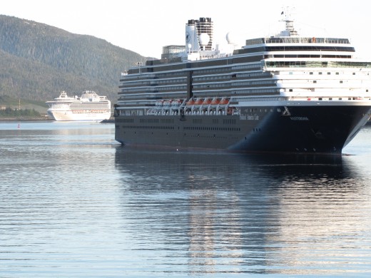 The Westerdam and the Diamond Princess pulling in to port in Ketchikan Alaska.