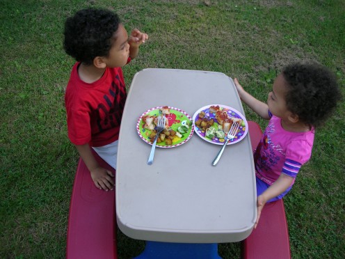 Kids enjoying dinner