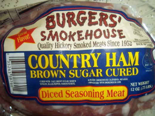 Cured ham, is included for more protein in the mixture. This adds extra flavor. Add 1 cup cubed. Trademark Burgers' Country Ham, all rights reserved