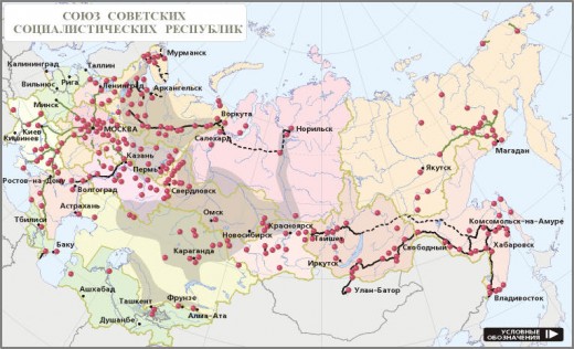 Map of camps in the USSR