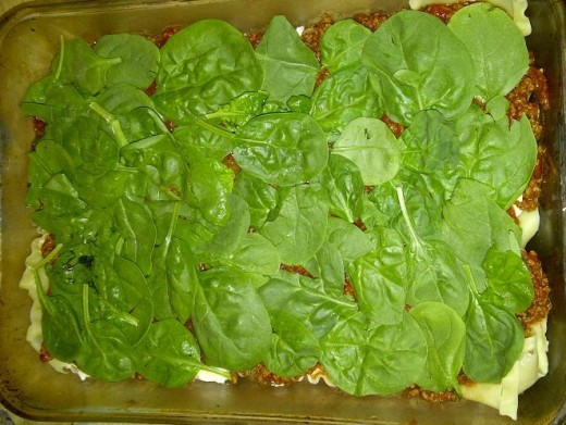 Layer of baby spinach.