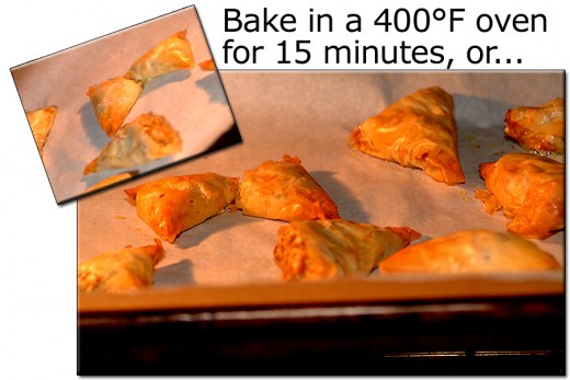 Preheat oven to 400°F, and bake the triangles for about 15 minutes.