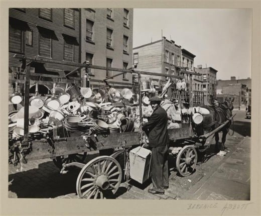 Title: Traveling Tin Shop Date: May 22, 1936 Comments: The location of the photograph is unknown but the neighborhood resembles Talman and Jay Streets in the Fort Greene area of Brooklyn, which Abbott photographed on the same day. 