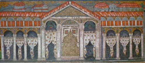 Ceramic mosaic of the palace-church in Ravenna, Italy.
