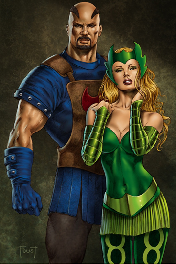 Skurge The Executioner and Amora The Enchantress. Art by Mitch Foust.