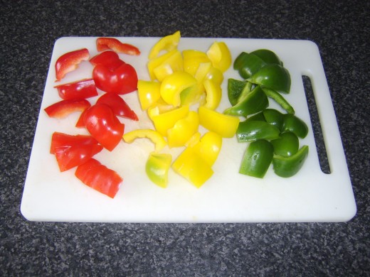 Bell peppers are roughly chopped