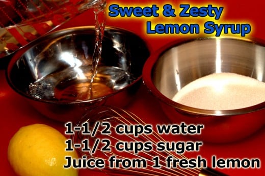 The lemon kissed syrup is really simple to make. Just mix together sugar, water , and lemon juice over heat!