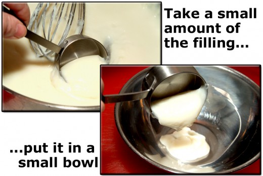Take filling off of the heat. Scoop out a small amount into a small bowl.