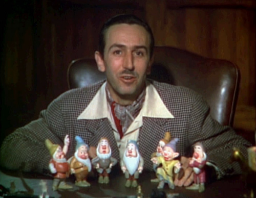 Walt Disney introduces each of the Seven Dwarfs in a scene from the original 1937 Snow White and the Seven Dwarfs theatrical trailer