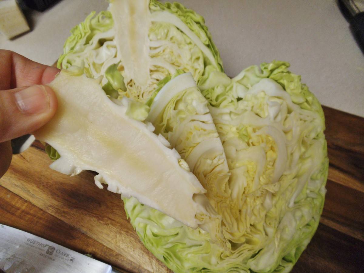 Before slicing and chopping the cabbage, remove the stem.