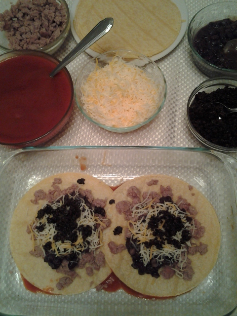 Building the first layer of the Stacked Enchiladas 