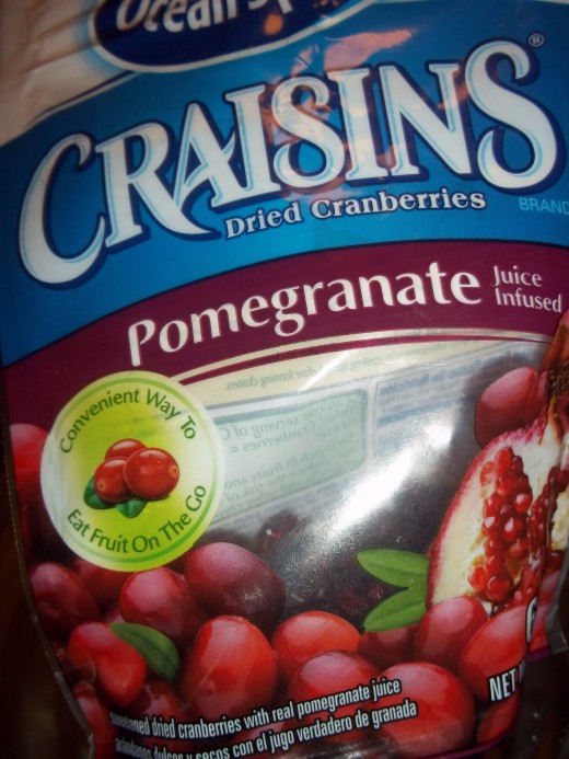 12 pieces of dried Craisins, or other dried fruit, to taste. Raisins are cheaper still.
