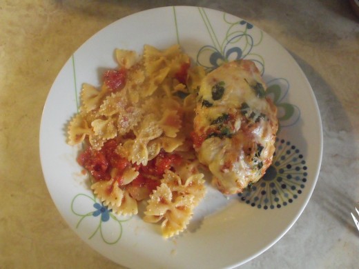 chicken parmesan with bowtie pasta