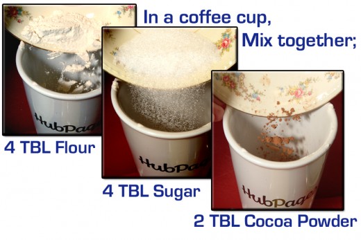 Mix all of the dry ingredients together. Make sure to get them intermingled very well with each other. No one wants to fine a clump of flour in their coffee cup cake!
