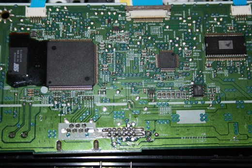 A picture of the inside of a computer we have taken apart at our house.