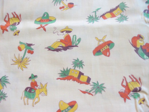 Vintage fabric is disappearing fast. Look for kitschy prints like this one and yardage for quilters.