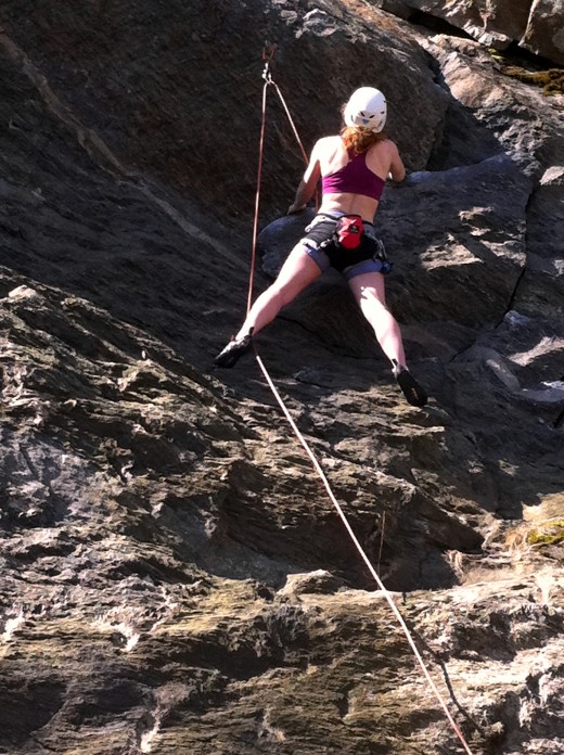 Lead climbing at Rumney, New Hampshire.