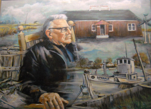 Samuel Burrows, whose nickname was "Sambo" was a waterman and founder of Sambo's Tavern in Leipsic, Delaware. His tavern was NEVER associated with the Sambo's fast food chain restaurants. This photo is a portrait montage hanging in Sambo's Tavern.
