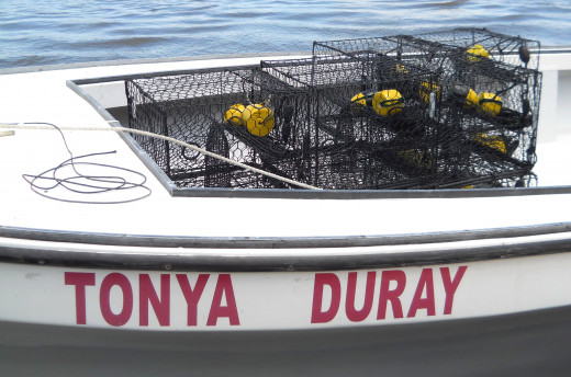 Close-up of Tonya Duray crab boat and crab traps. 
