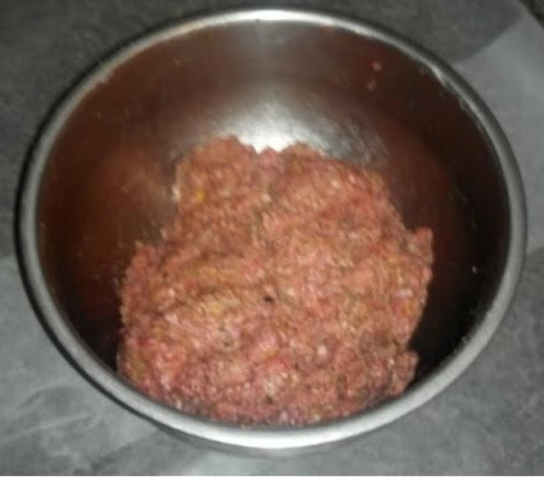 Here we have all the ingredients for the outer part of the meatloaf mixed together in a mixing bowl.  