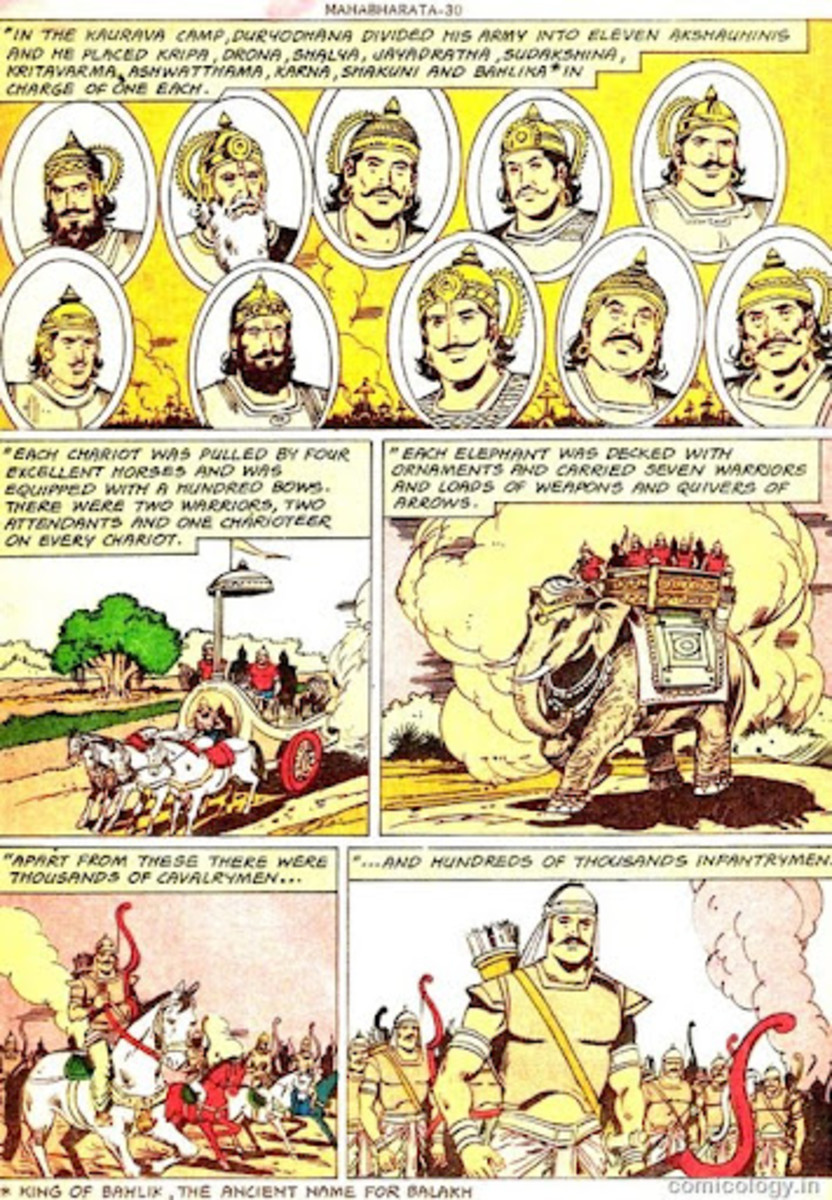 Una página de muestra de Amar Chitra Katha Mahabharatha que abarca más de 1700 páginas