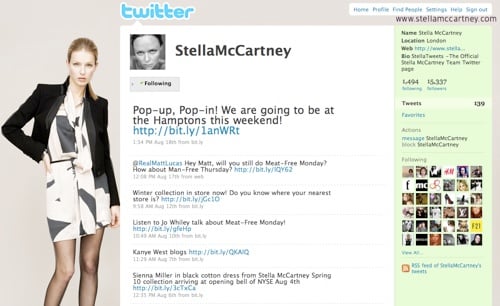 Stella McCartney's Twitter profile page