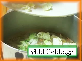 Adding Cabbage to the Albondigas Pot: Add cabbage to the soup pot and cook for 10 minutes.