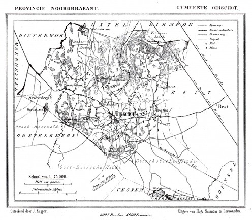 Map, Oirschot municipality, Noord-Brabant, The Netherlands, in 1865