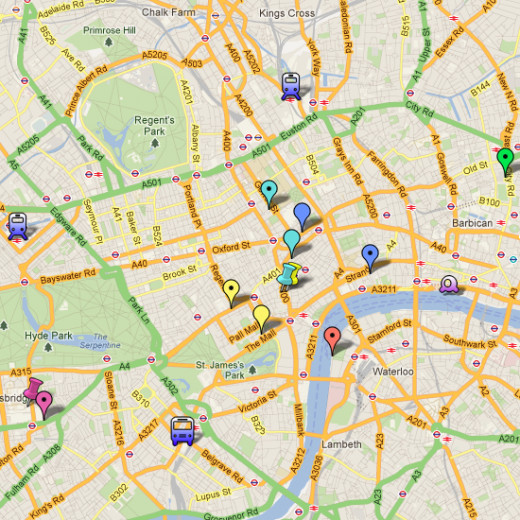 Here's most of my 3 day London plan, all mapped out ahead of time.