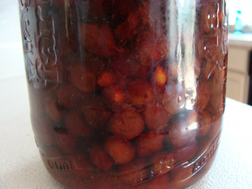 Using a large glass jar, add the cherries and sugar and let it sit for about 7 days in the sun.