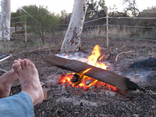 Peaceful sitting by a fire 