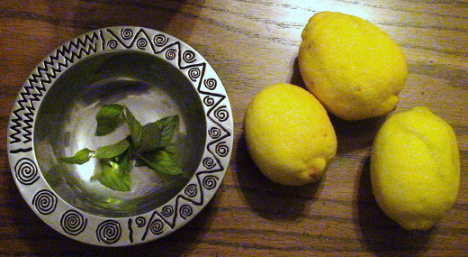 Fresh lemons and mint from the garden.