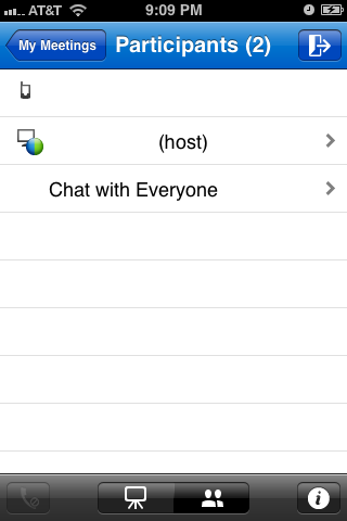 Tap the icon featuring a silhouette of two people at the bottom of the screen to view a list of the meeting participants.
