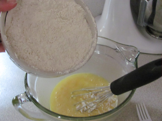 Add your flour mixture to your egg mixture and mix to combine