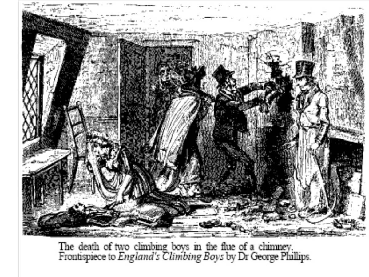 True event. One boy suffocated and another was sent to tie a rope to his leg. He died, too. Their bodies were retrieved by breaking through the wall. Old illustration by Cruikshank in 1947 book by Phillips.
