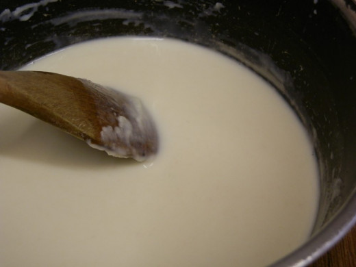 once all the milk is added and you have a smooth paste, bring to boil, stirring all the time