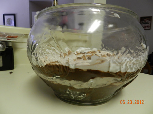 Side view of a punch bowl batch with a normal batch inside.