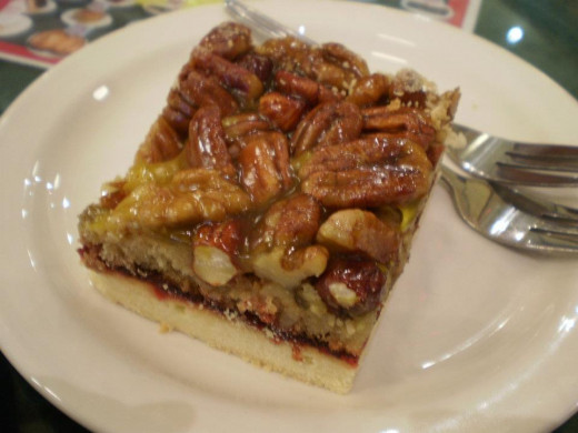 A slice of pecan cake.