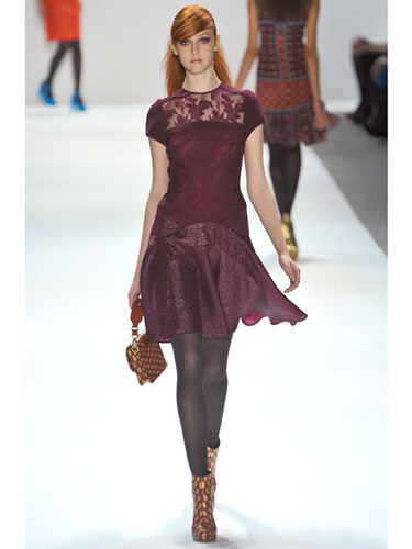 This burgundy dress by Lepore is both girly and ultra feminine.