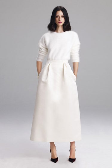 Winter white for evening is elegant and the soft sweater is on trend for Granny Chic as well.