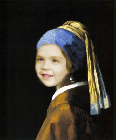 "Daisy Mariposa with a Pearl Earring," a parody based upon Jan Vermeer's "Girl with a Pearl Earring," created by Mohan Kumar (Docmo) 