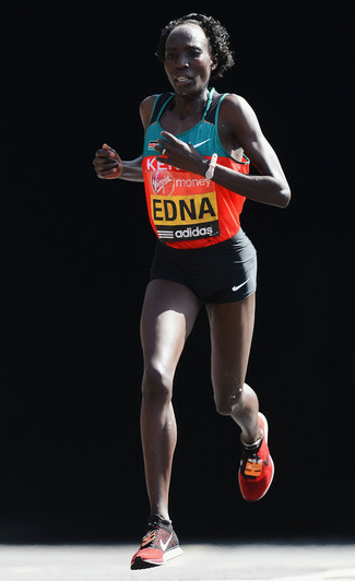 Edna Kiplagat of Kenya in action during the Virgin London Marathon 2012 on April 22, 2012 in London, England.