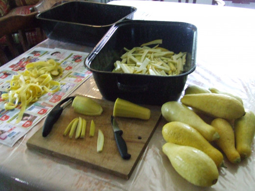 Wash, Peel and Cut Yellow Squash.